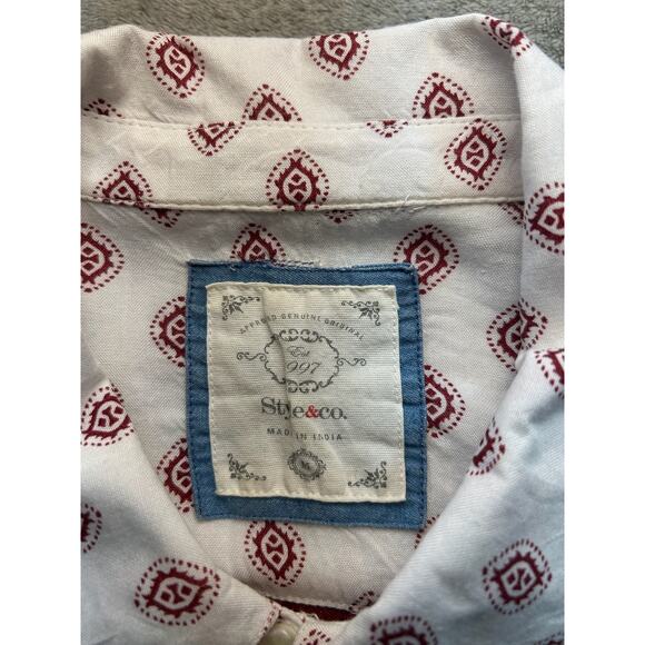 Style&Co Geometric Long Sleeve Button-Up Shirt Multicolor Womens Medium Western - Picture 2 of 8